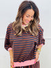 Striped 3/4 Sleeve Sweatshirt (Reg.)- 2 Colors