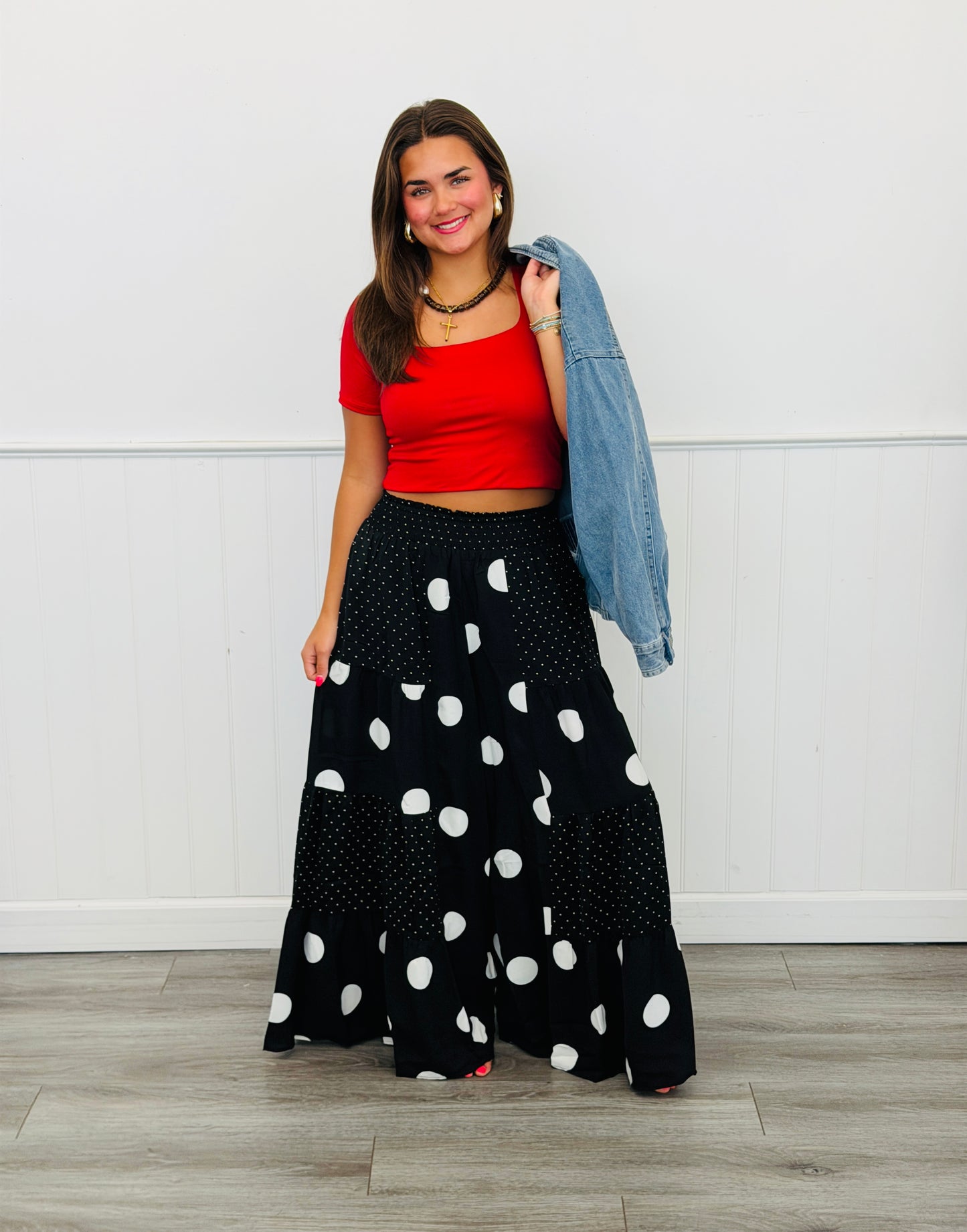 Black/White Polka Dot Maxi Wide Leg Pant (Reg & Plus)