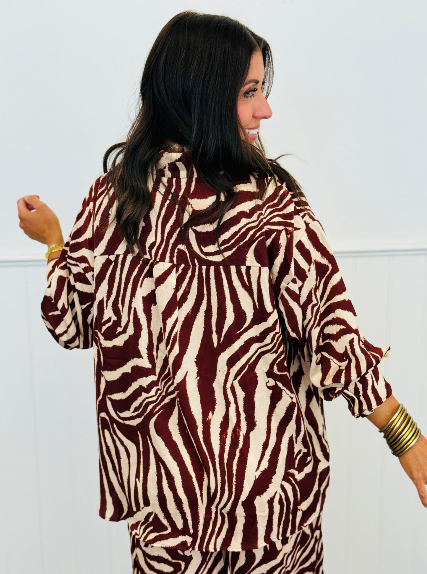 Wild Mirage Zebra Print Button Up Blouse (Reg & Plus)