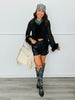 Black Feather Clad Mesh Cardi Top (Reg.)