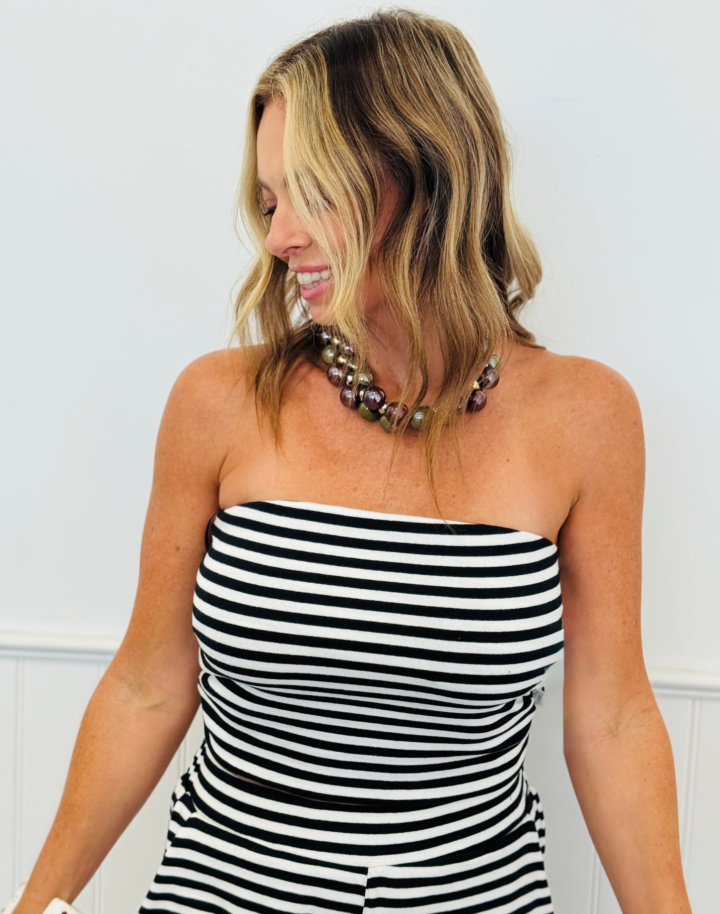 Black Striped Tube Top & Pants Set (Reg.)