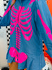 Queen Of Sparkles Denim & Pink Sequin Skeleton Mini Dress (Reg. and Plus)