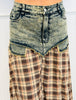 Brown Plaid & Denim Layered Maxi Skirt (Reg & Plus)