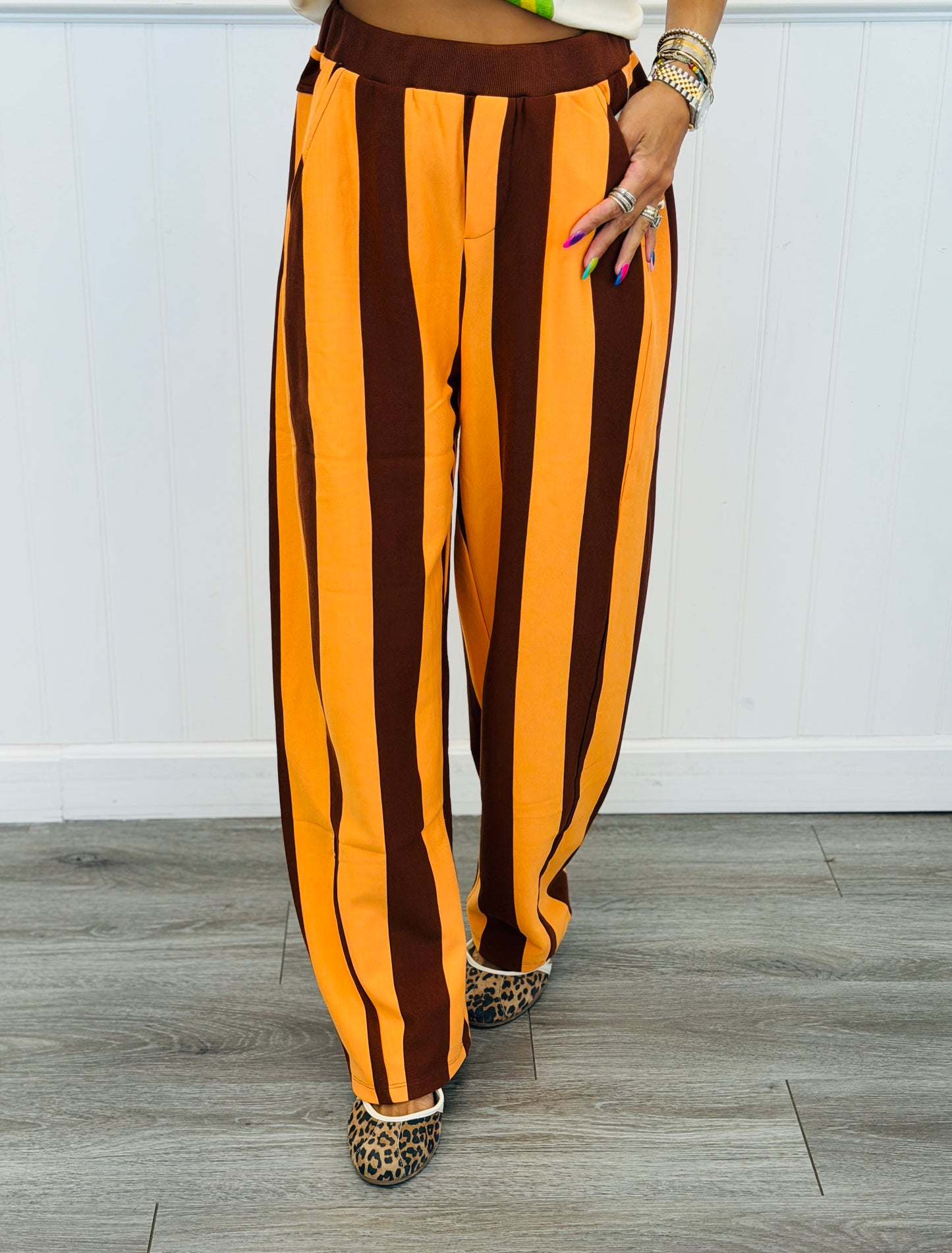 Pumpkin Spice Striped Wide Leg Pants (Reg and Plus)