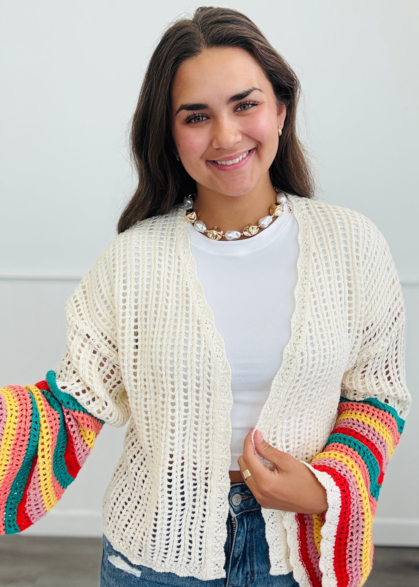 Summer Contrast Stripes Sweater Cardigan (Reg.)-2 Colors
