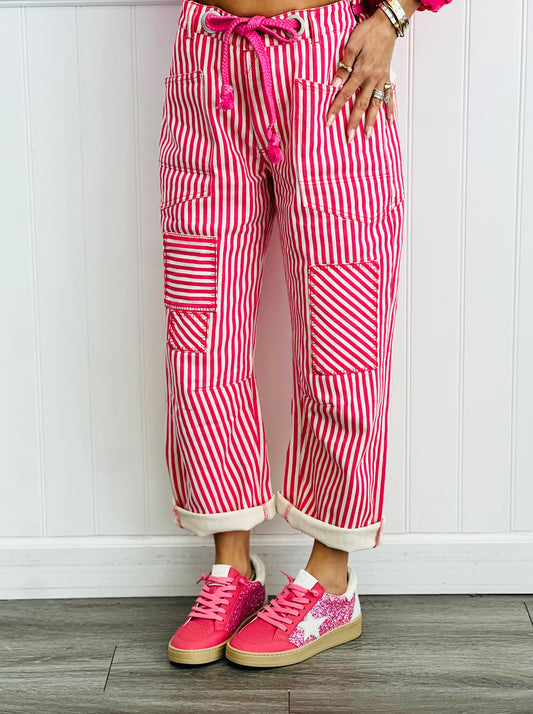 Fuchsia Striped Twill Barrel Pants (Reg & Plus)