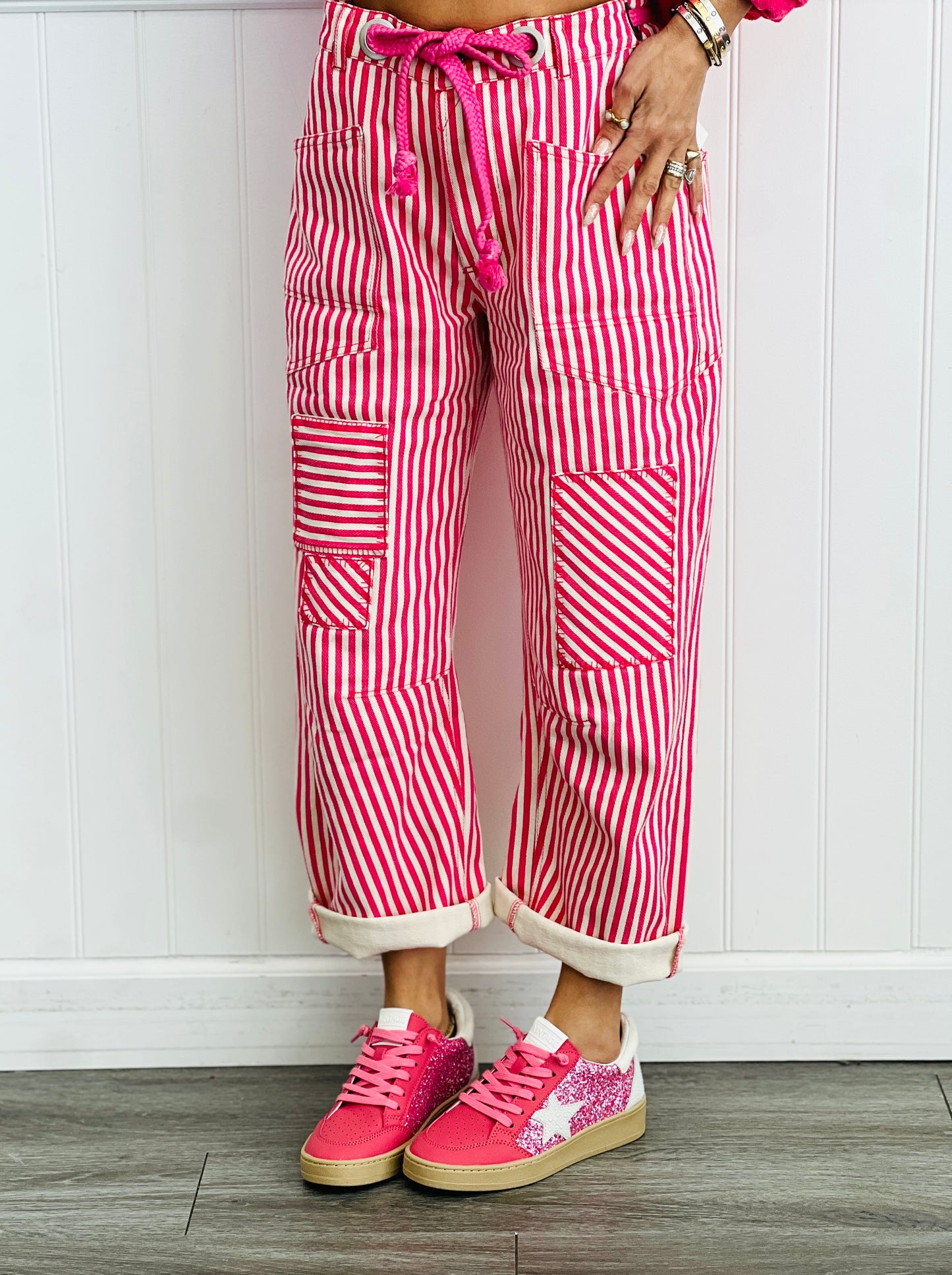 Fuchsia Striped Twill Barrel Pants (Reg & Plus)