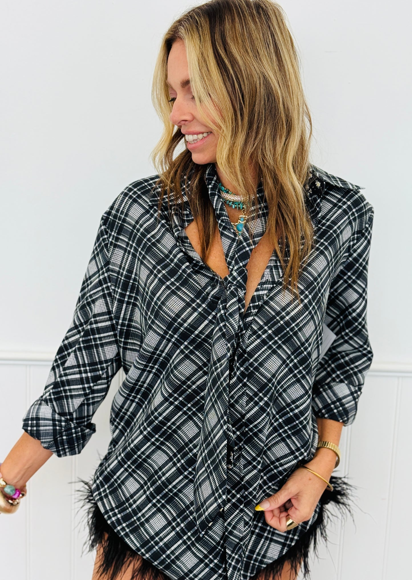 Black Plaid Button Up Blouse (Reg.)