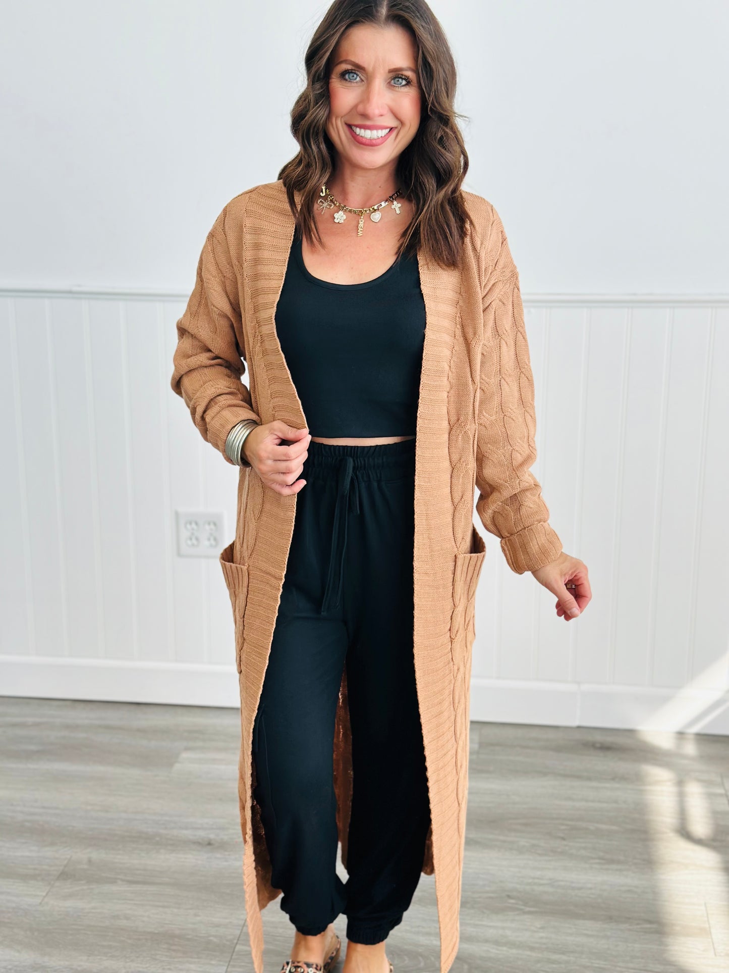 Mocha Cable Knit Longline Cardigan (Reg.)