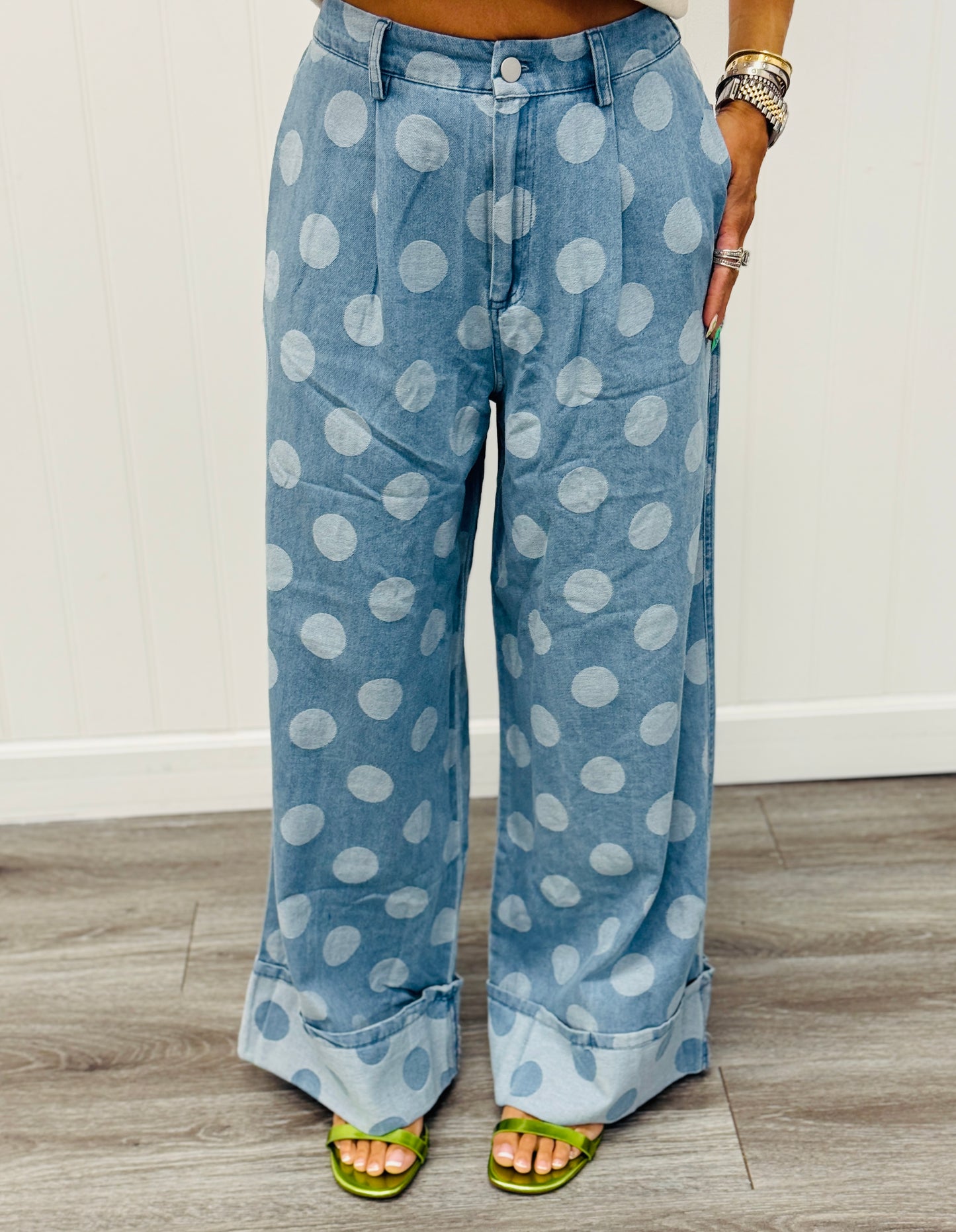 Denim Polka Dot Cuffed Pants (Reg.)