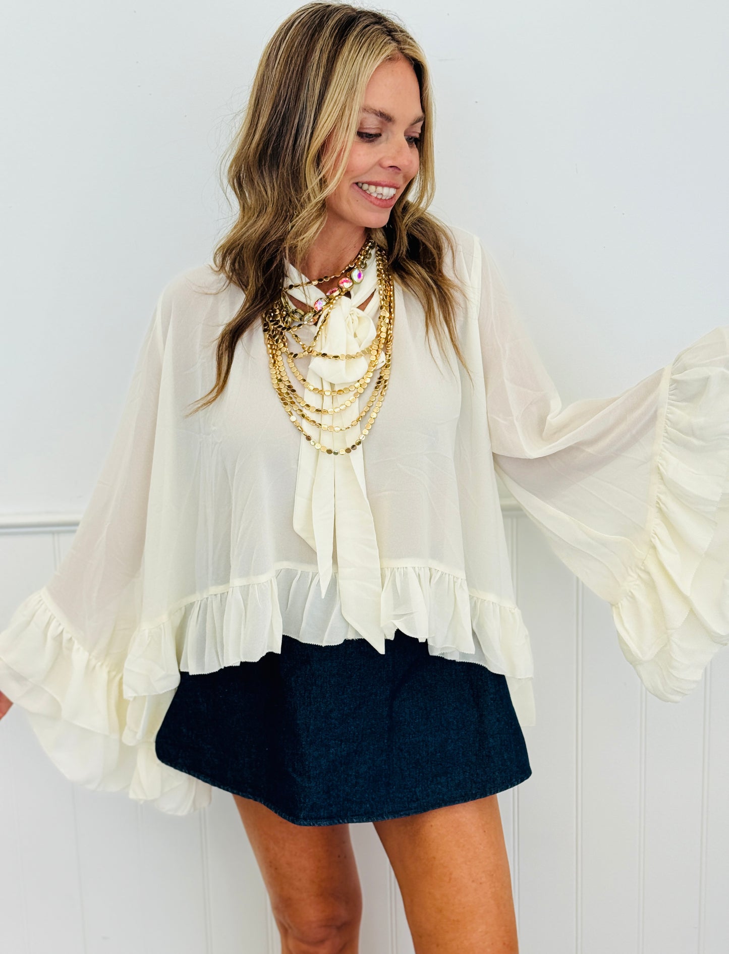Ruffled Chiffon High Low Blouse (Reg & Plus) - 2 Colors
