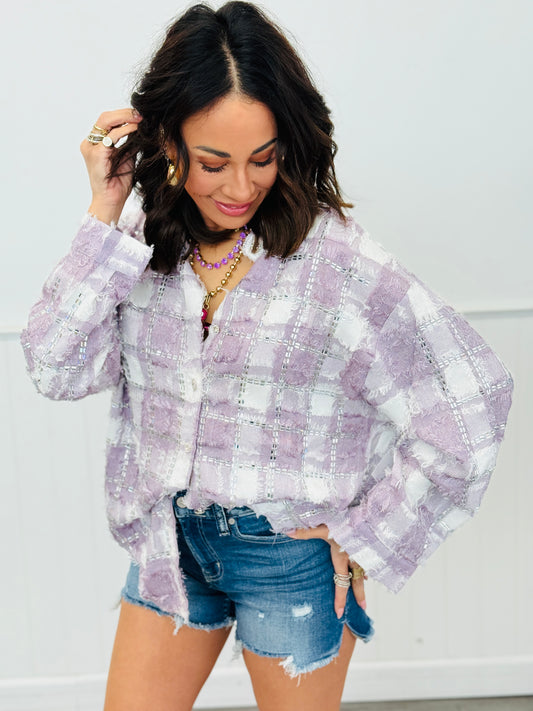 Purple Rhinestone Embellished Button Up Top (One Size)