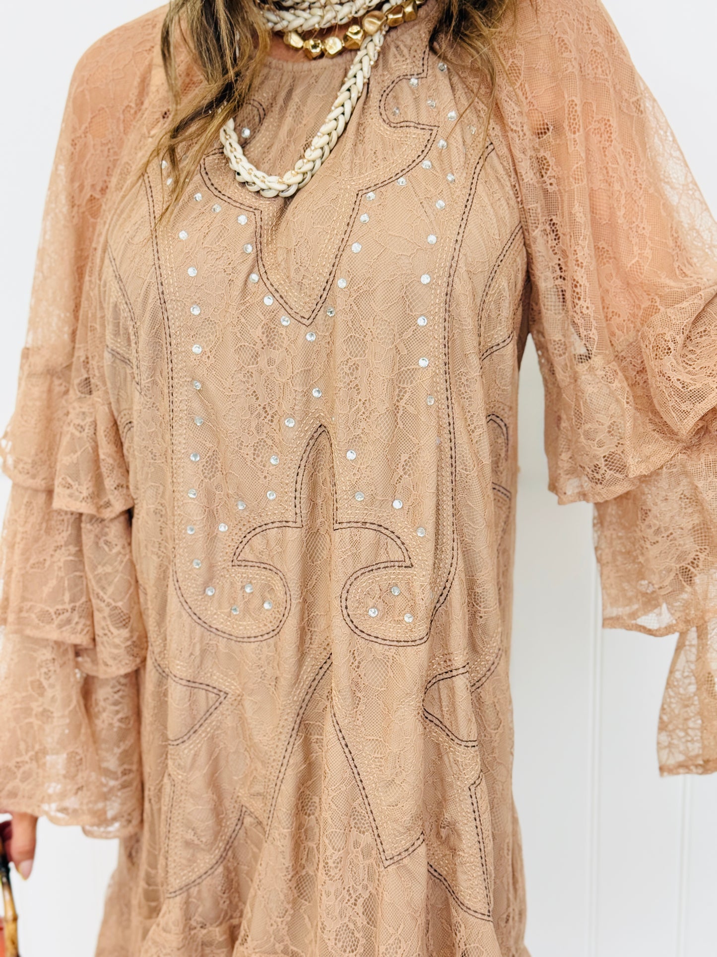 Camel Ruffled Embrace  Layered Mini Dress (Reg.)