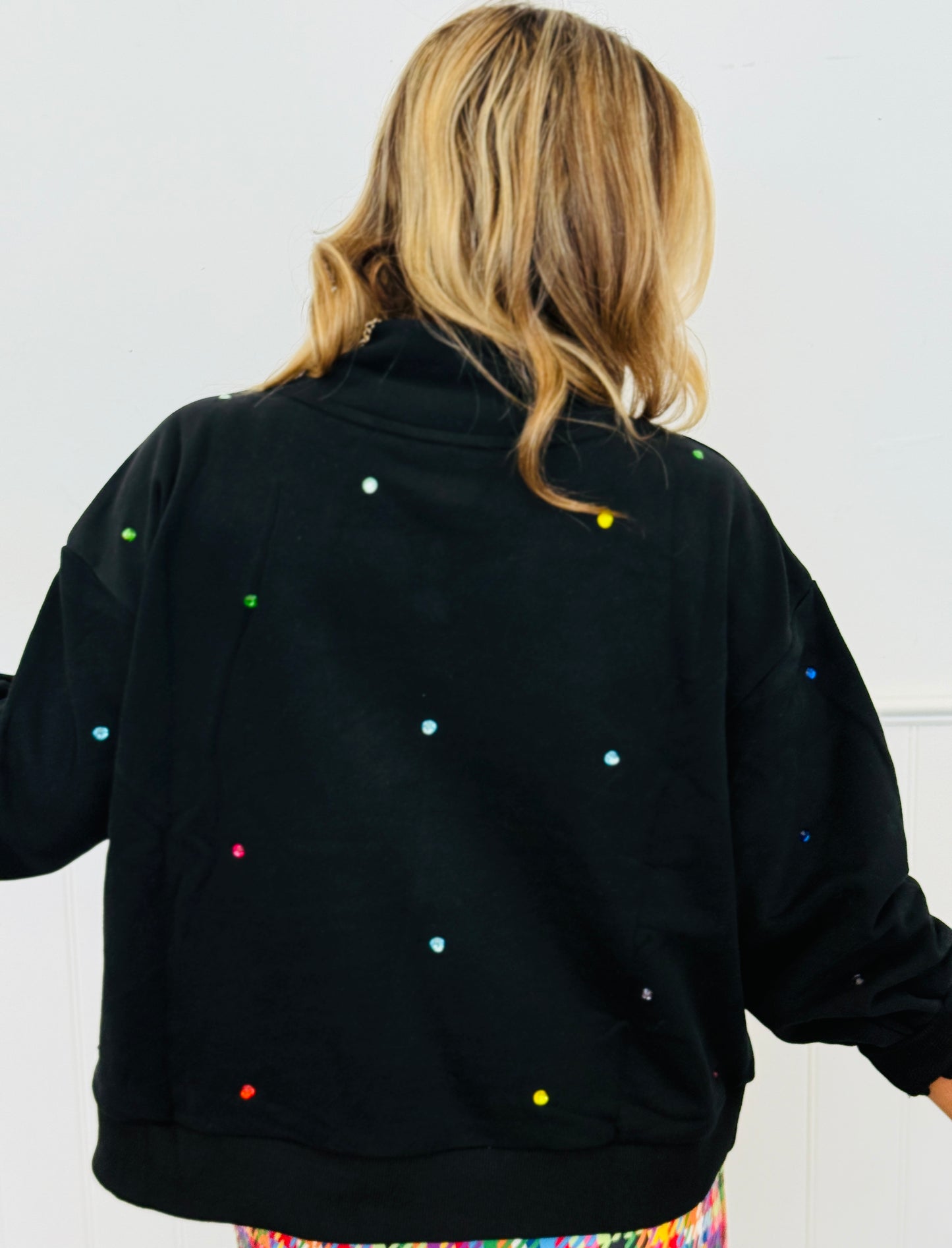 Queen Of Sparkles Black Rainbow Rhinestone Card Logo Sweatshirt (Reg. and Plus)