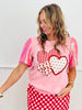 Pink Multi Heart Patches Sequin Sleeves Top (Reg. and Plus)