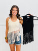 Ribbed Asymmetrical Fringe Hemline Top (Reg.)- 2 Colors