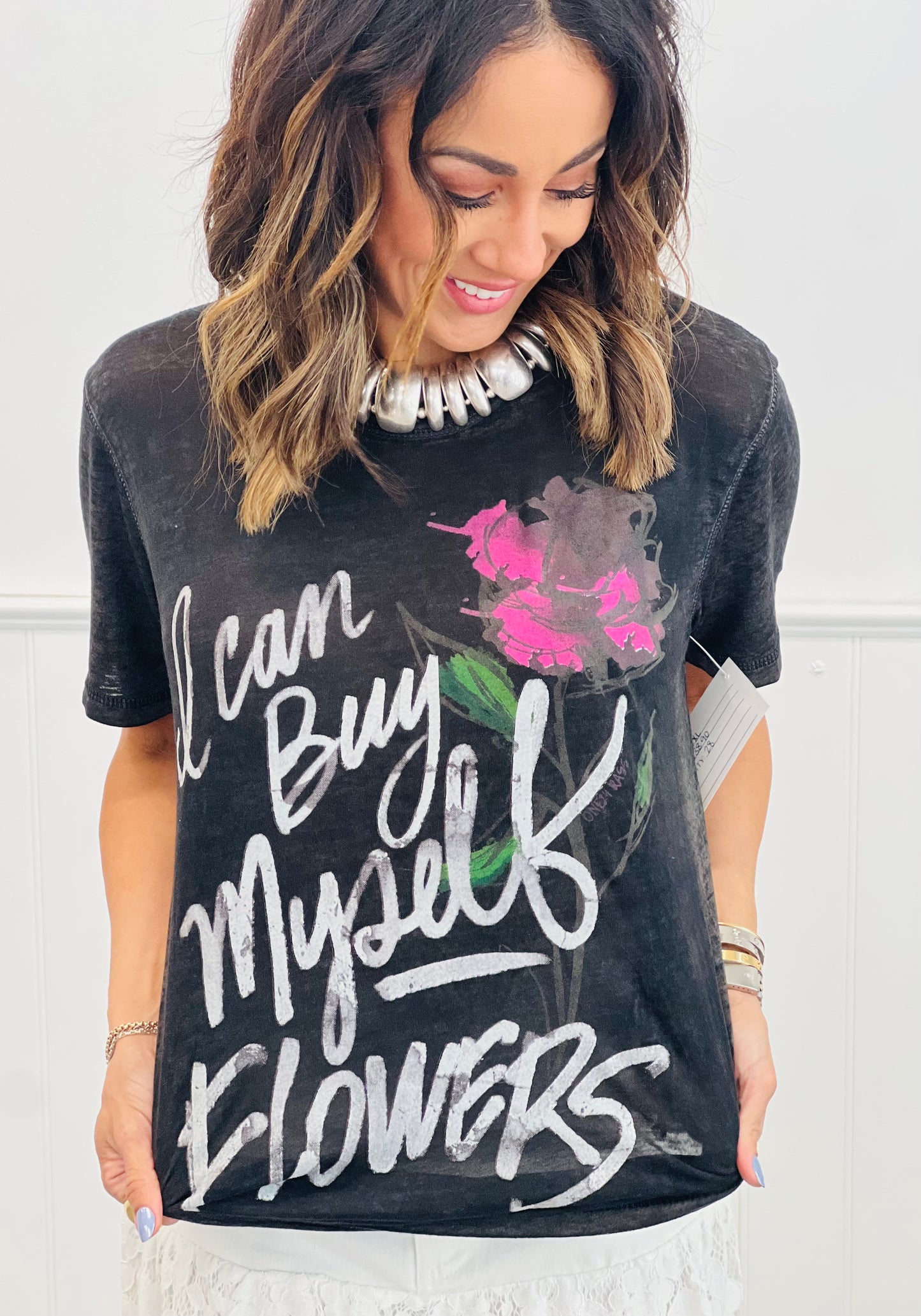 Heather Black Buy Myself Flowers Tee (Reg. & Plus)