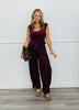 Burgundy Velvet Lace Trim Drawstring Pants (Reg.)