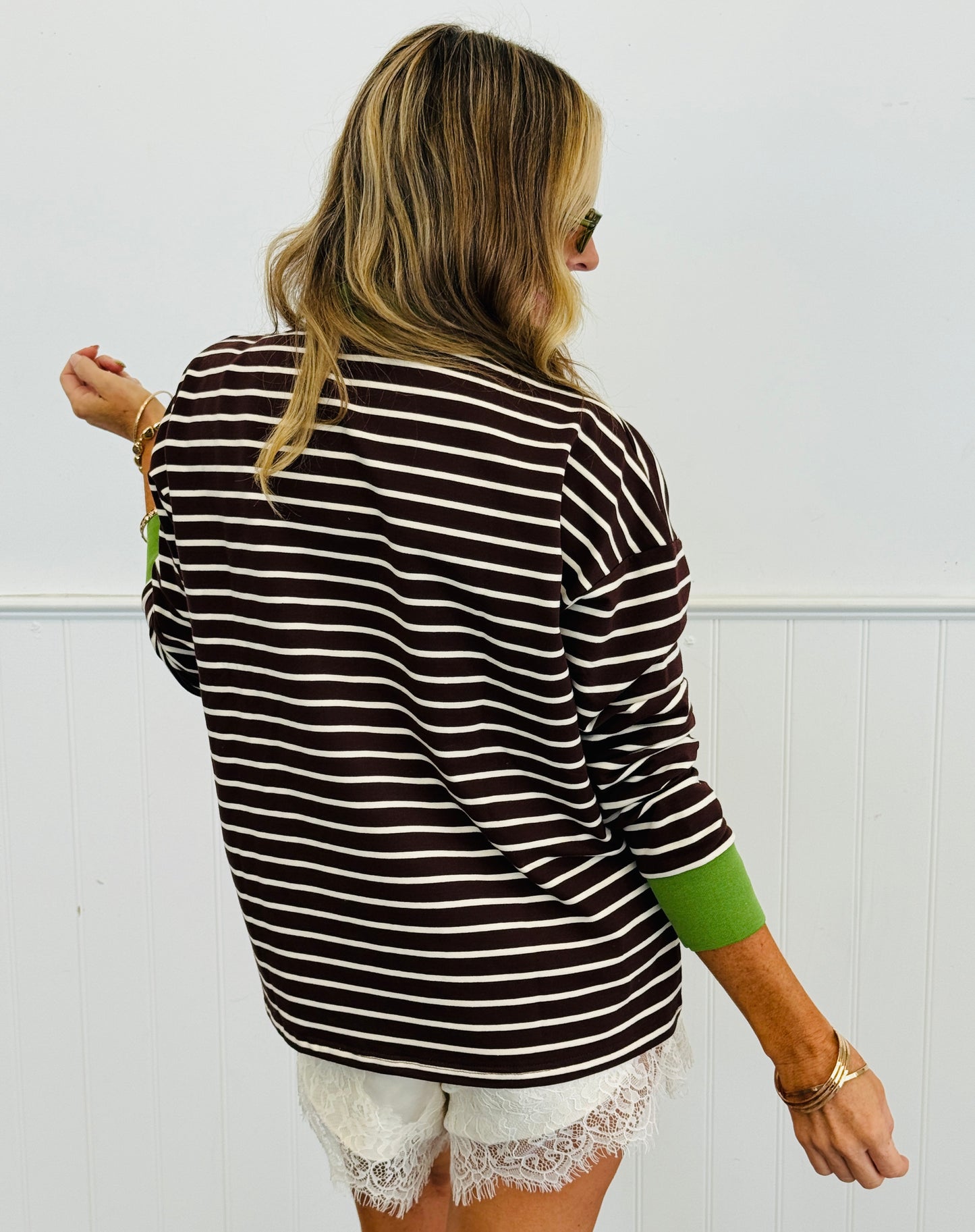 Brown Striped Polo Long Sleeve Top (Reg.)