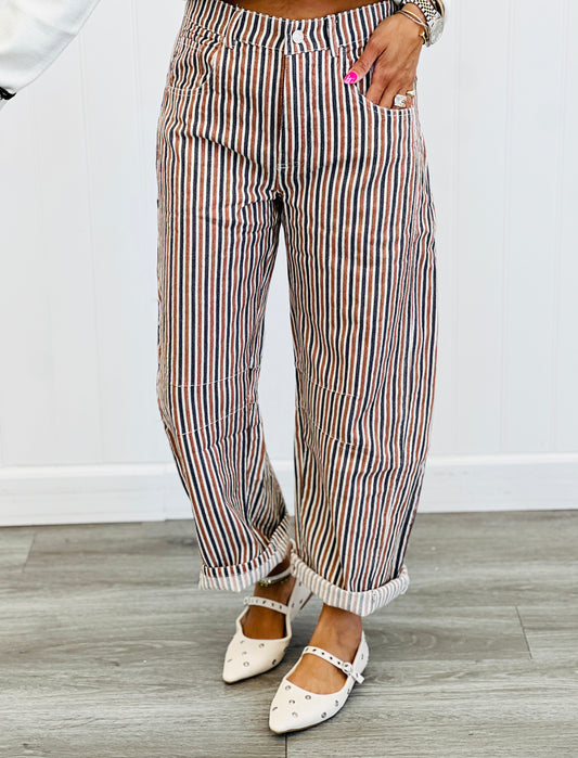 Burnt Sienna Stripe Barrel Pants (Reg.)