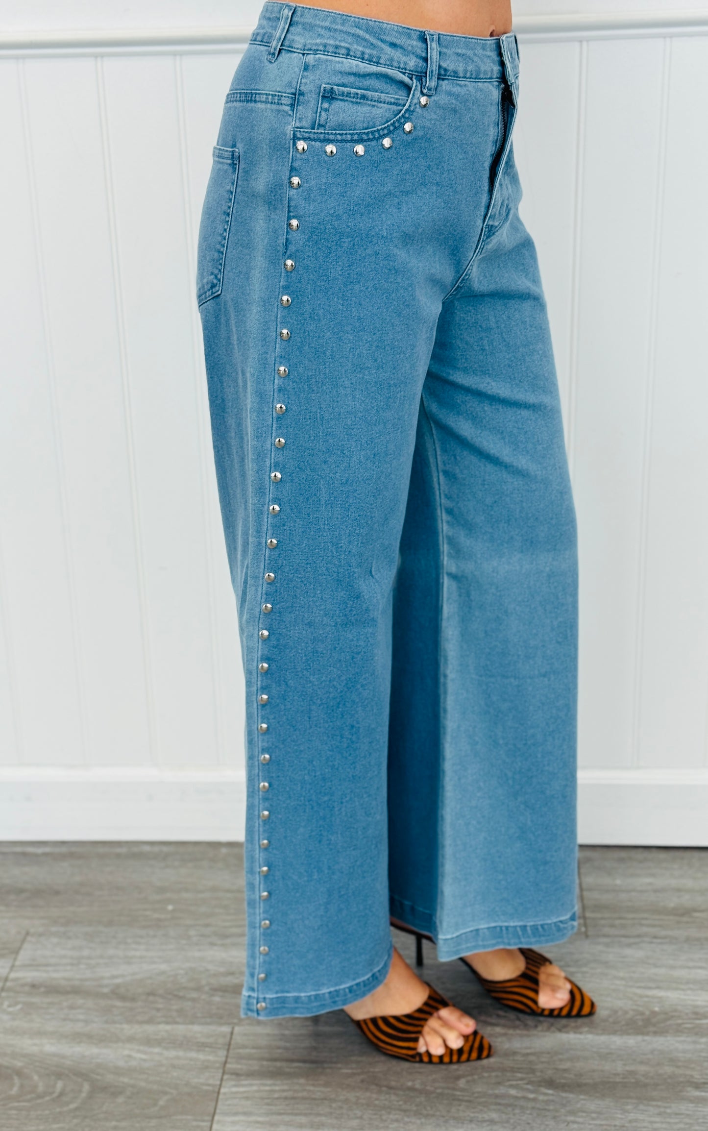 Light Blue Studded Ankle Pants (Reg.)