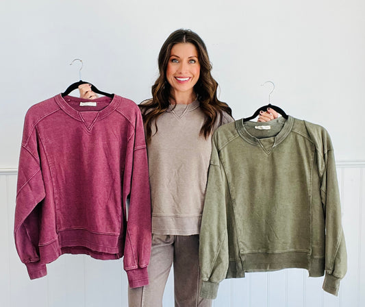 Mineral Washed French Terry Pullover (Reg. and Plus) - 3 Colors