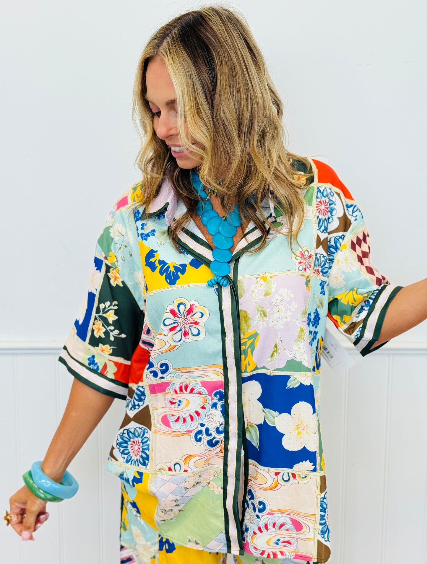 Mixed Print Short Sleeve Top & Pants Set (Reg. and Plus)