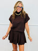 Brown Turtleneck Sweater & Pleated Mini Skirt Set (Reg.)