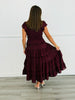 Dark Wine Ruffled Tiered  Midi Dress (Reg & Plus)