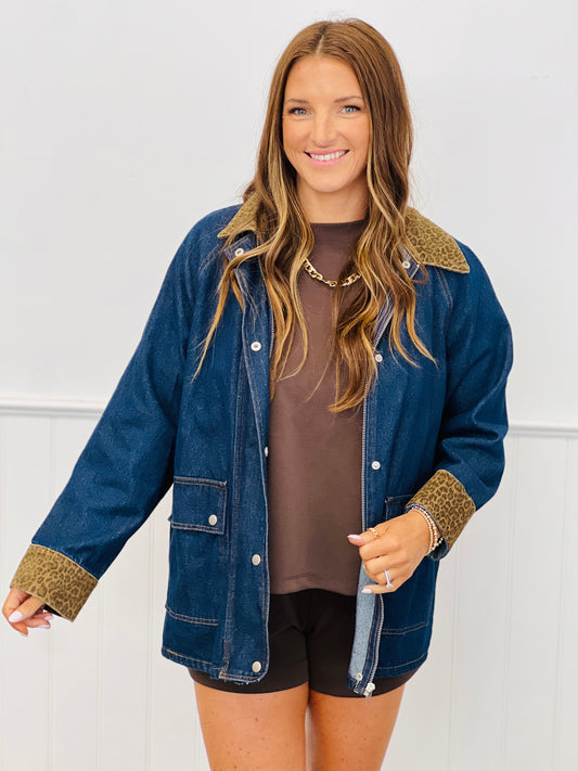 Denim Leopard Collar Barn Jacket (Reg.)
