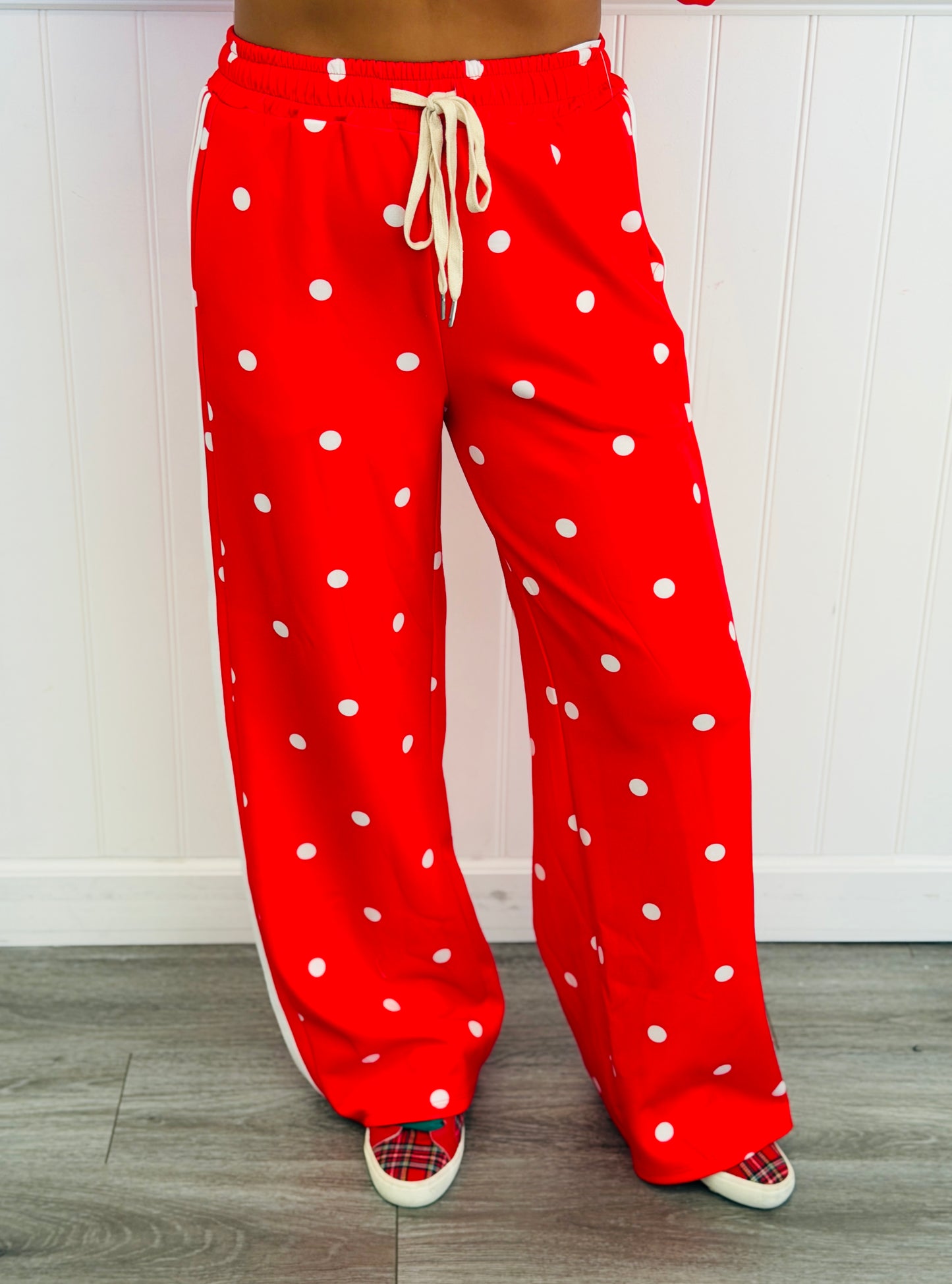 Red Polka Dot Side Stripe Pants (One Size)