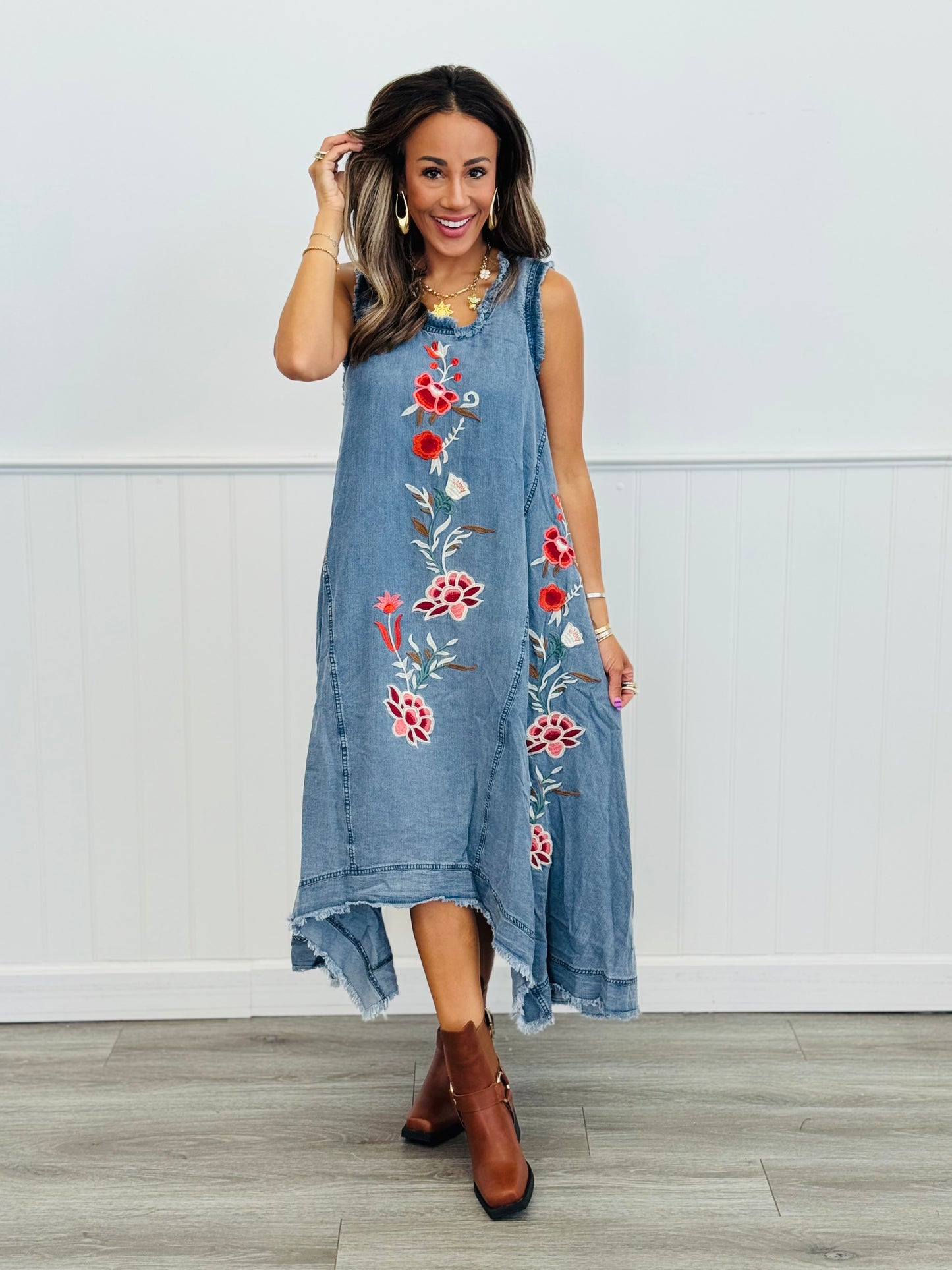 Denim Handkerchief Hem Midi Dress (Reg.)