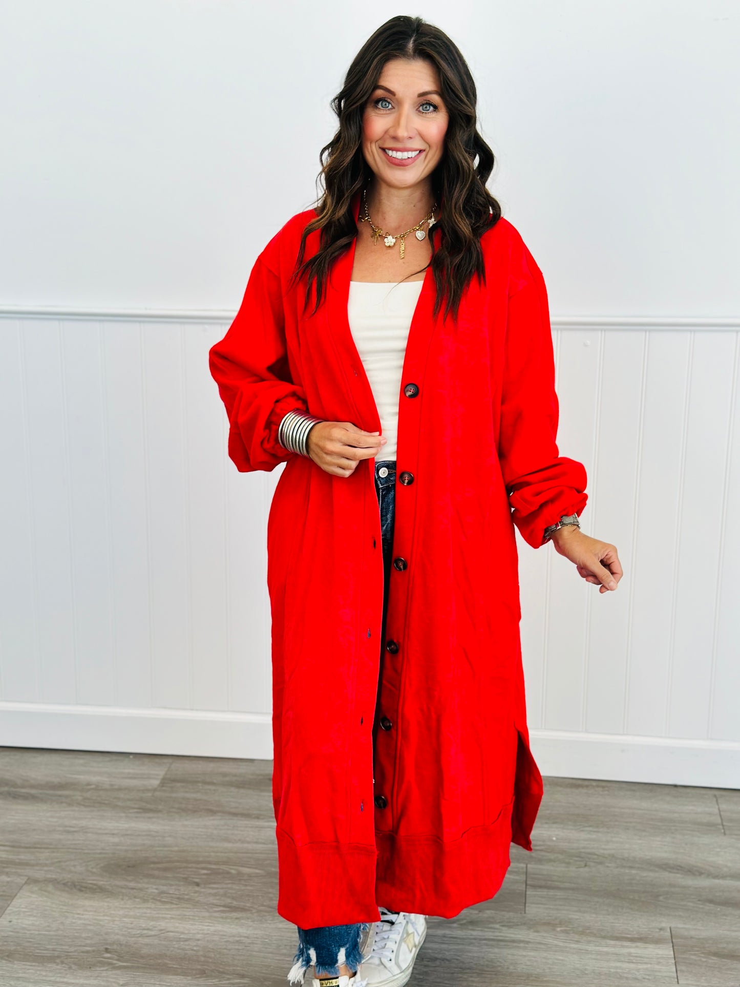 Red Heavyweight Maxi Cardigan (Reg & Plus)