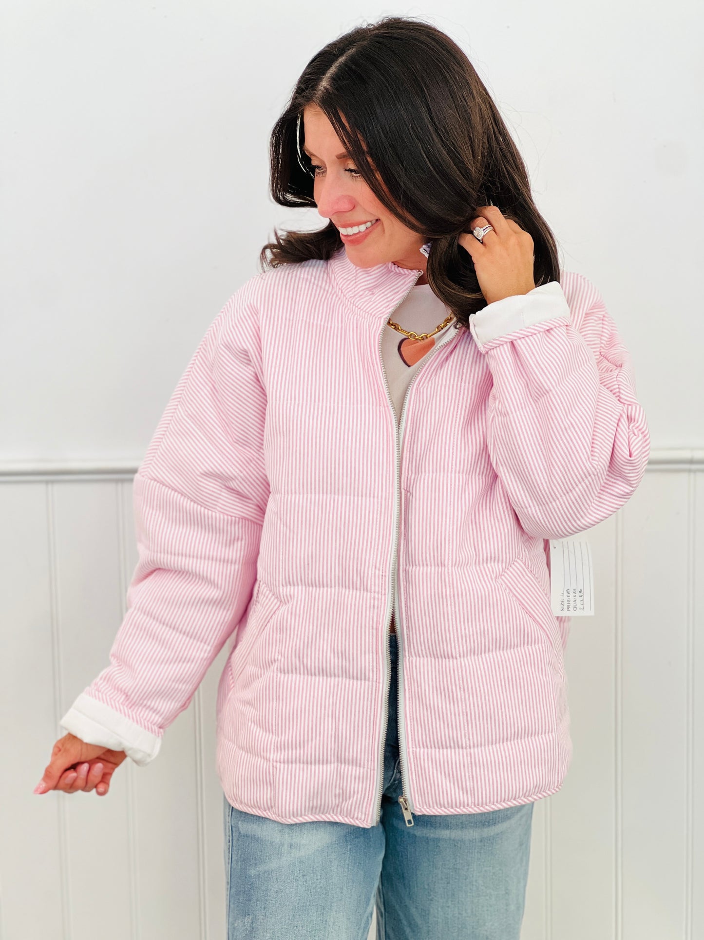 Striped Quilted Oxford Jacket (Reg.)-2 Colors