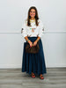 Navy Smocked Back Midi Skirt (Reg. and Plus)