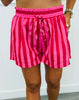 Fuchsia Striped Elastic Waist Shorts (Reg.)