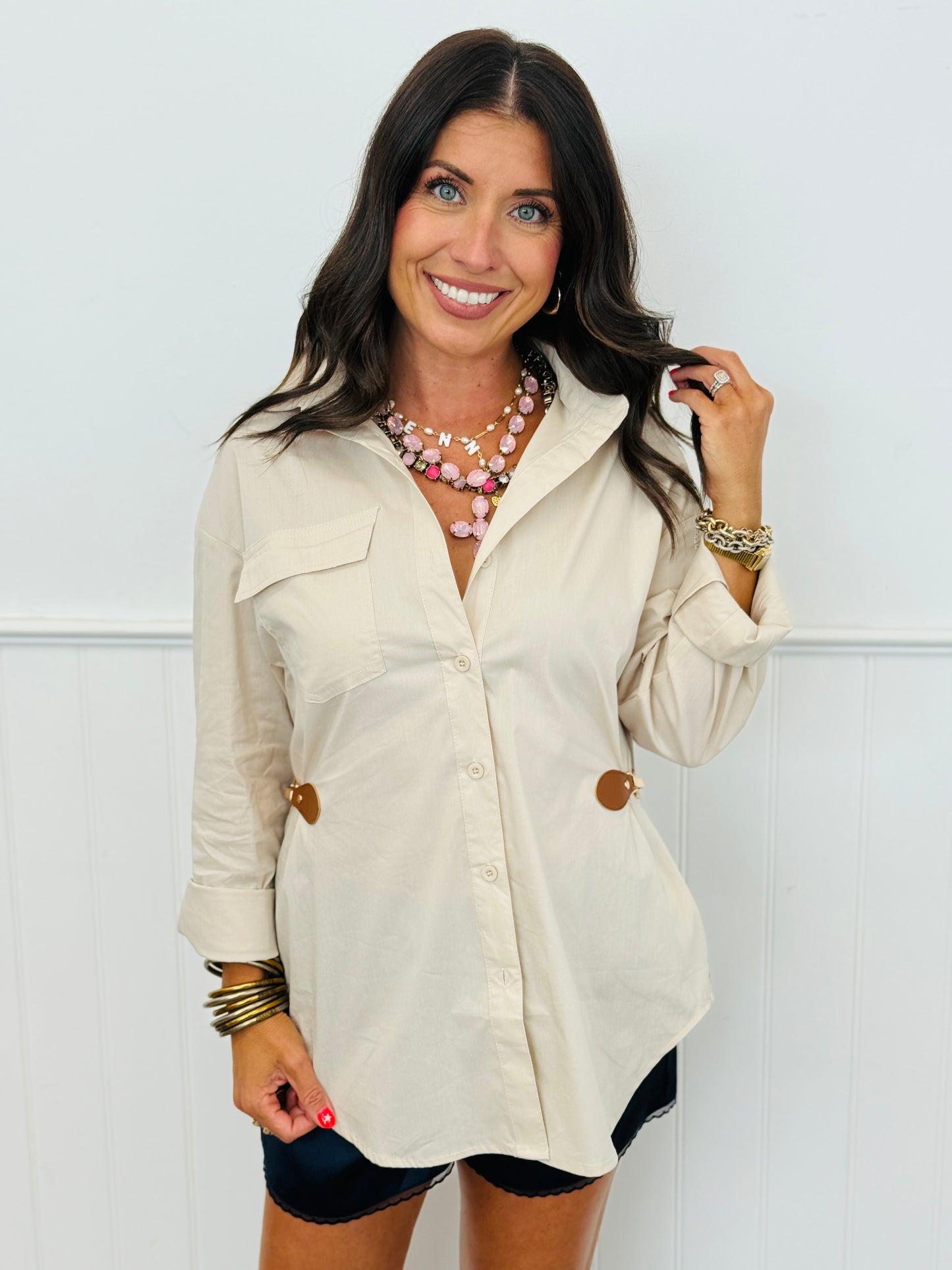 Button Down Clasp Detail Blouse (Reg.) - 2 Colors