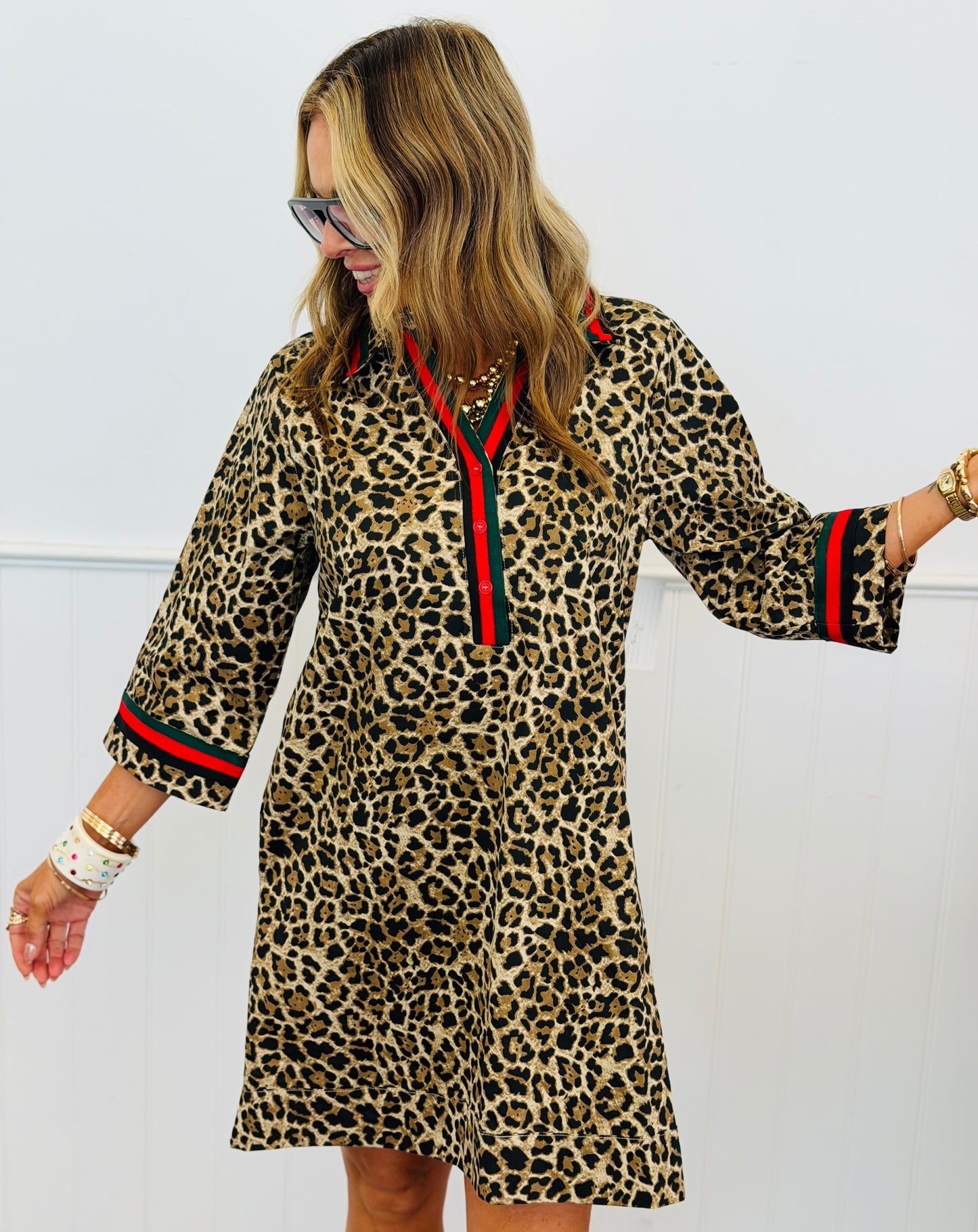 Leopard Contrast Trim Mini Dress (Reg.)