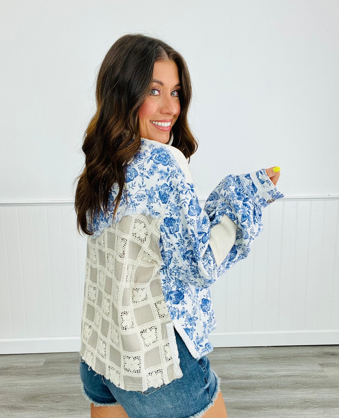 POL- Blue Ivory Floral Jacket (Reg)