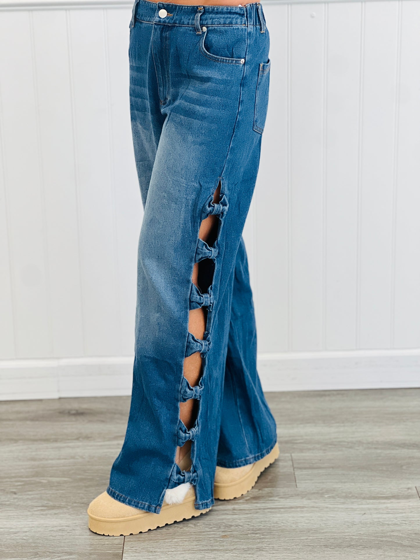 Denim Bow Detailed Side Seam Pants (Reg & Plus)