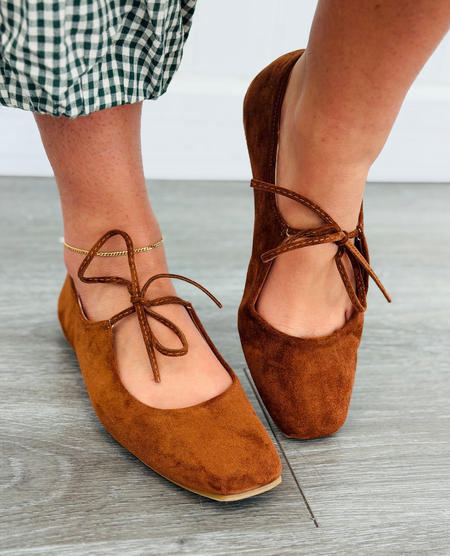 Tan Perfectly Poised Lace Up Flats