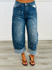 Washed Denim Paint Splatter Cuffed Pants (Reg & Plus)