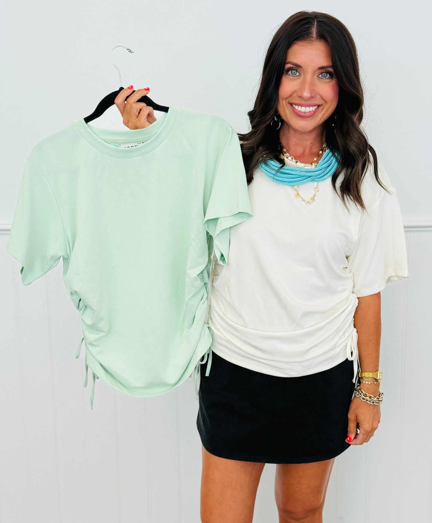 Side Ruched Jersey Top (Reg & Plus) - 2 Colors