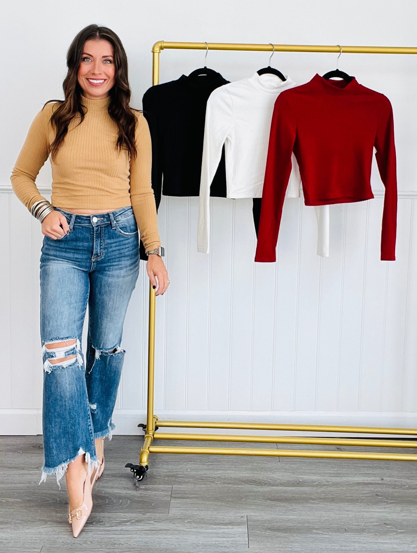 Ribbed Velvet Long Sleeve Top (Reg. & Plus)- 4 Colors