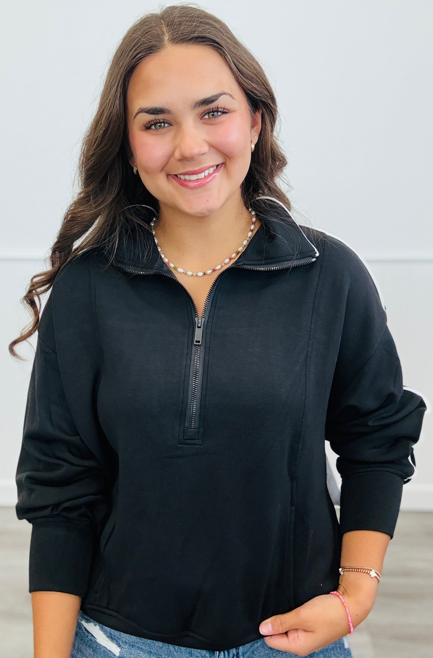 Modal Side Piping Half Zip Top (Reg. and Plus)-3 Colors