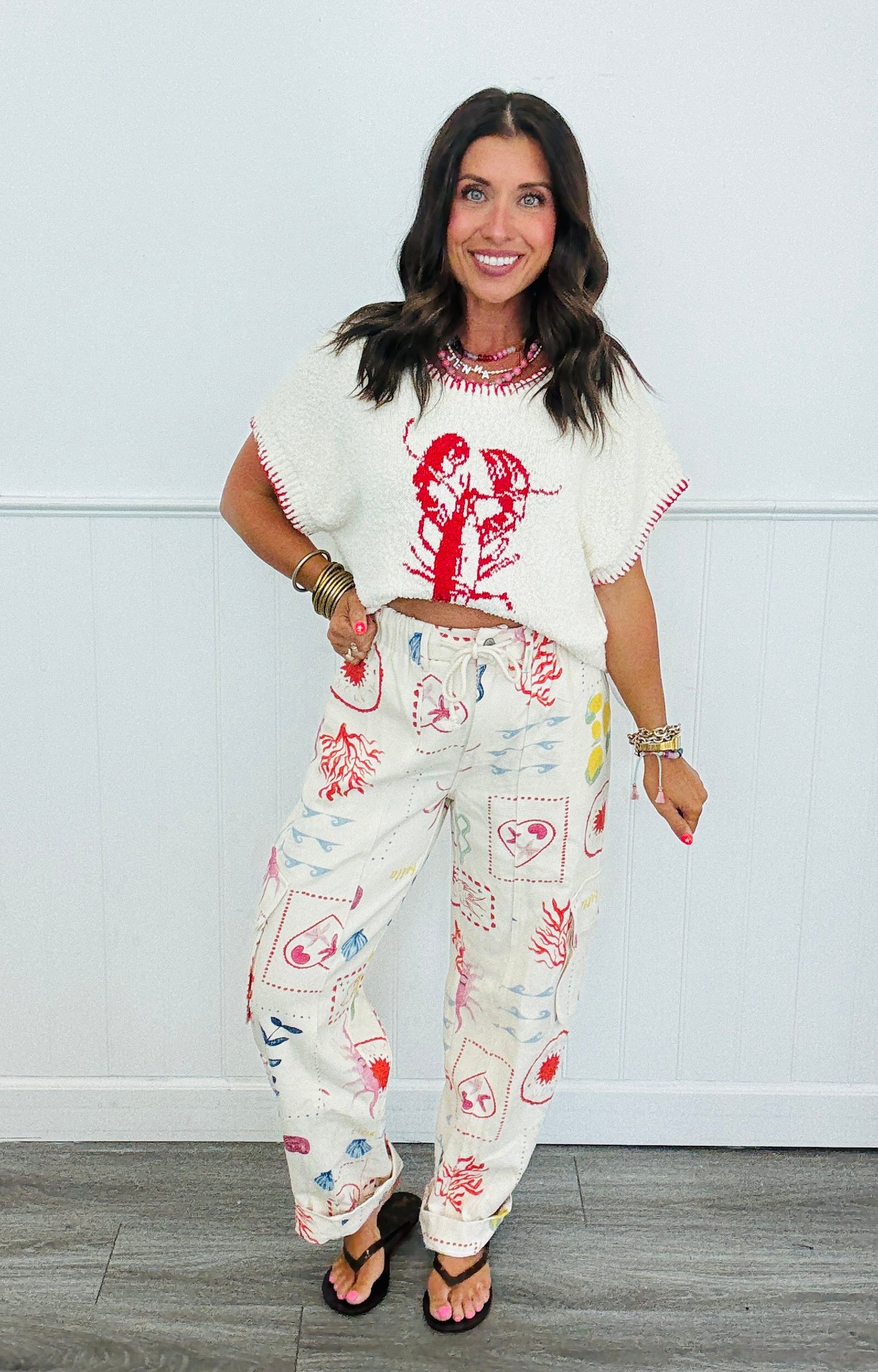 White Denim Printed Twill Cargo Pants (Reg. and Plus)