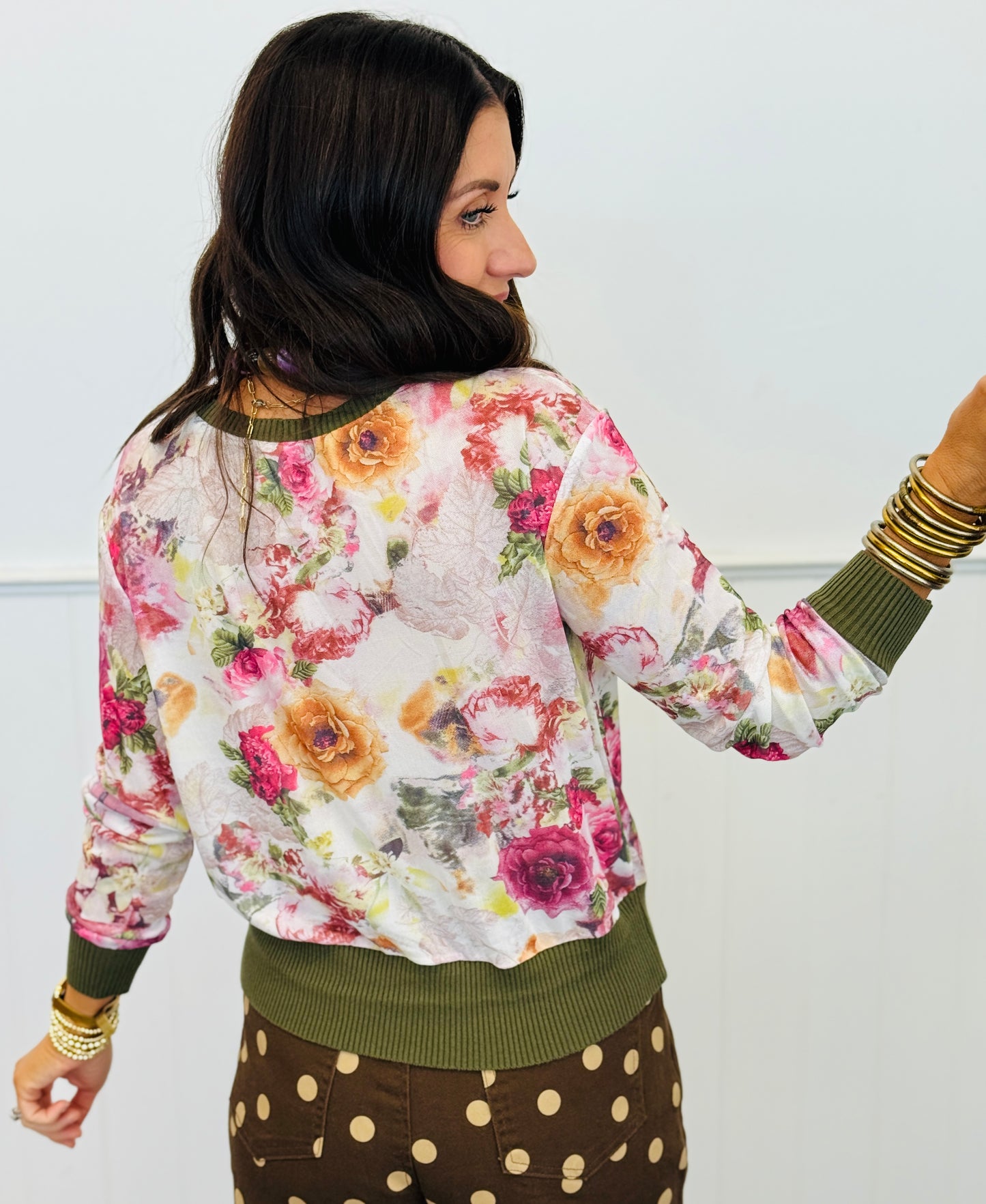 Olive/Magenta Mesh Floral Cardigan (Reg. and Plus)