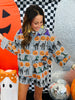 Queen Of Sparkles Black & White Striped Halloween Icon Button Up Top (Reg. and Plus)