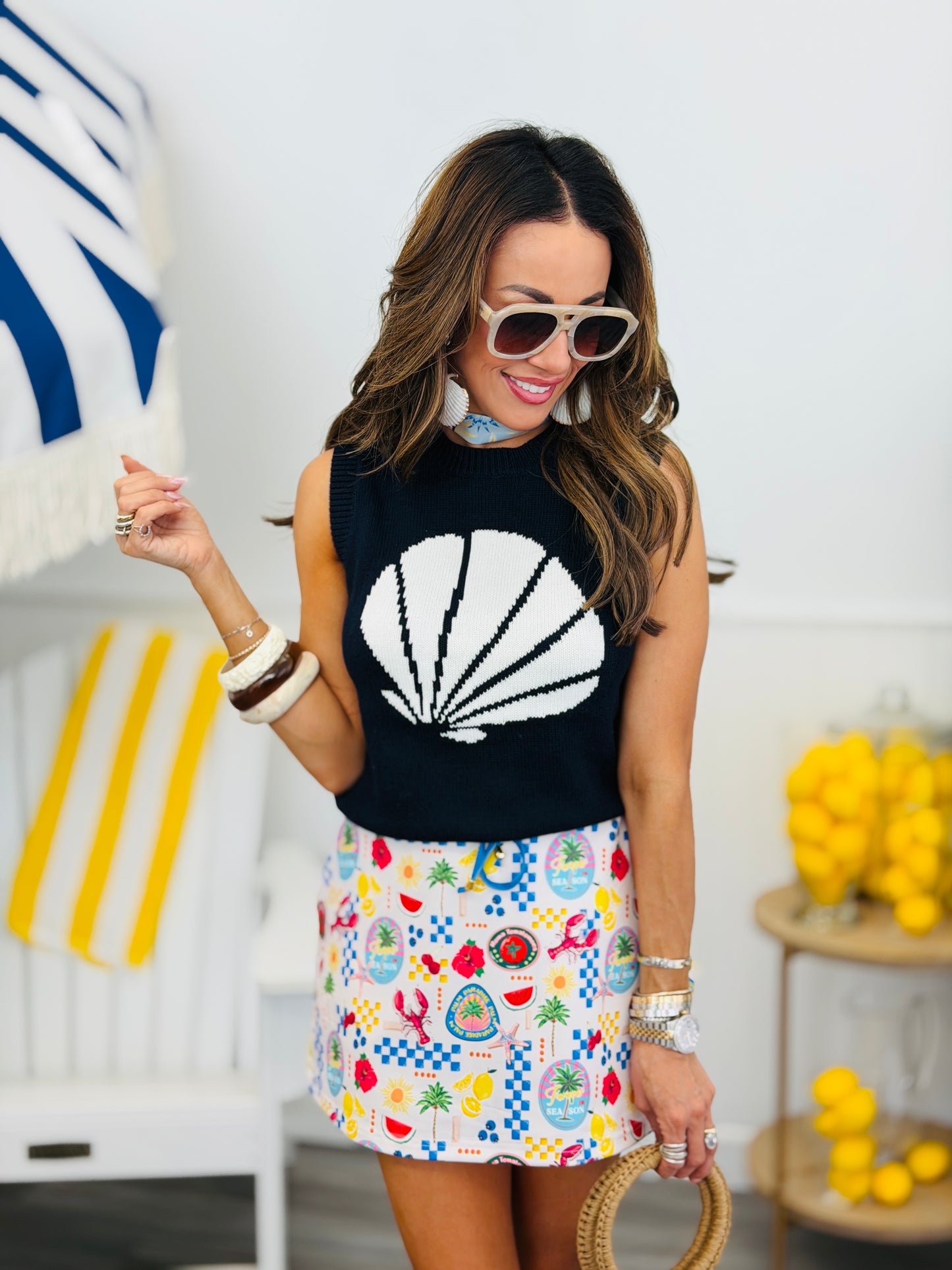 Coastal Seashell Sleeveless Knit Top (Reg.)-2 Colors