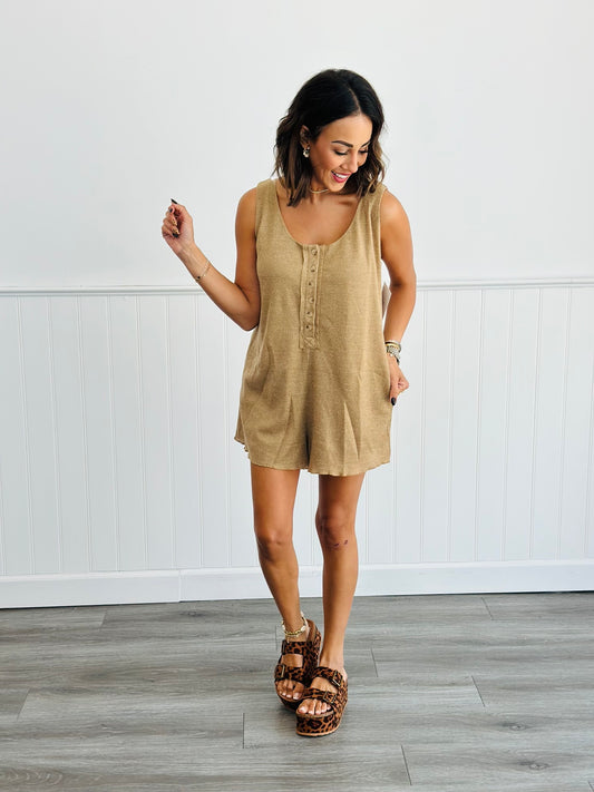 Camel Textured Sleeveless Romper (Reg.)